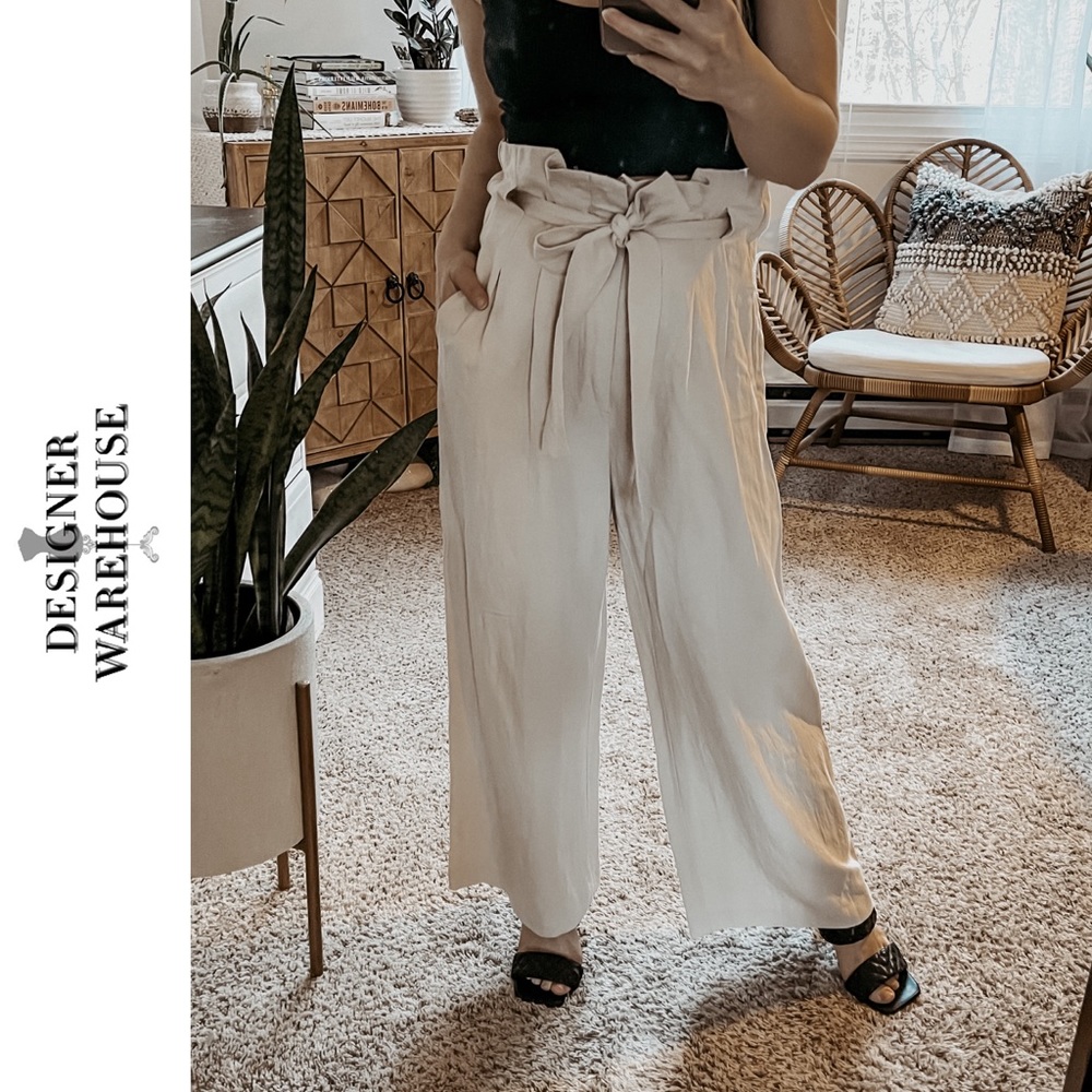 Etophe Studios | Tan Linen Paper-bag Wide Leg Pant